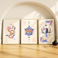 SoulAbiti Lunar Jungle Trio set of 3 Framed Wall Print 12x18 inch Light Brown Frame PlexiGlass Preppy Art ready to hang for liv