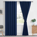 Hiasan Navy Blue Blackout Curtains 2 Panels for Bedroom, Back Tab & Rod Pocket Curtains 96 inch Long Sewn with Tiebacks, Room Da