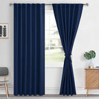 Hiasan Navy Blue Blackout Curtains 2 Panels for Bedroom, Back Tab & Rod Pocket Curtains 96 inch Long Sewn with Tiebacks, Room Da