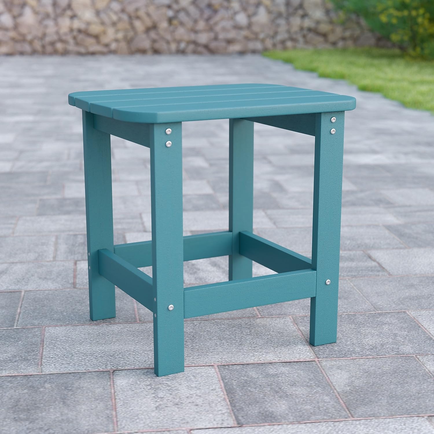 Flash Furniture Charlestown Tiered Commercial Poly Resin Adirondack Side Table - Teal - All-Weather - Indoor/Outdoor