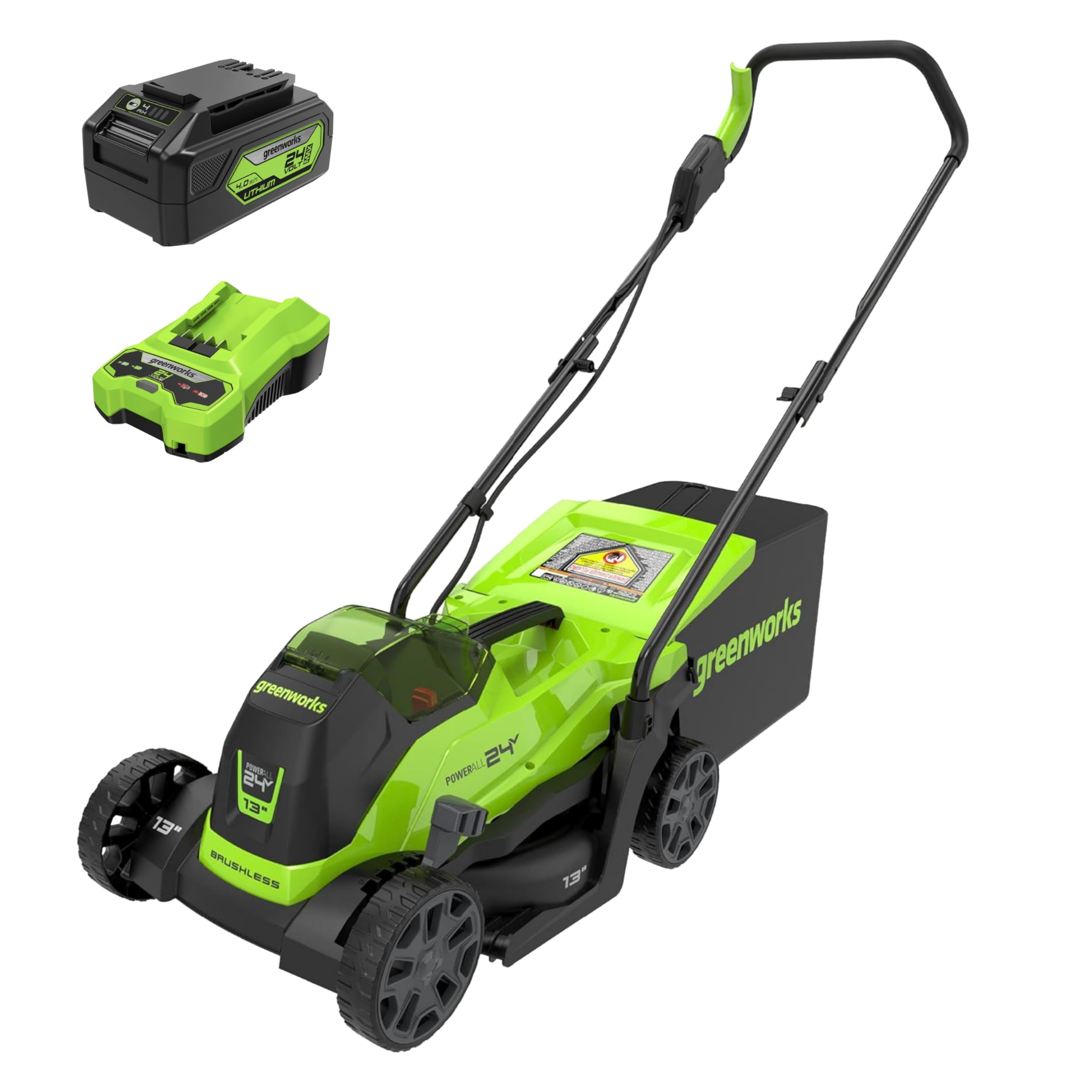 Greenworks 24V 13' Brushless Cordless (Push) Lawn Mower, 4.0Ah Battery And Charger Included
