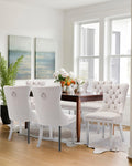 Vicbarley Velvet Dining Chair Set Of 6 Upholstered Tufted Dining Room Chair With Nailhead Trim And Stainless Steel Silver Plated