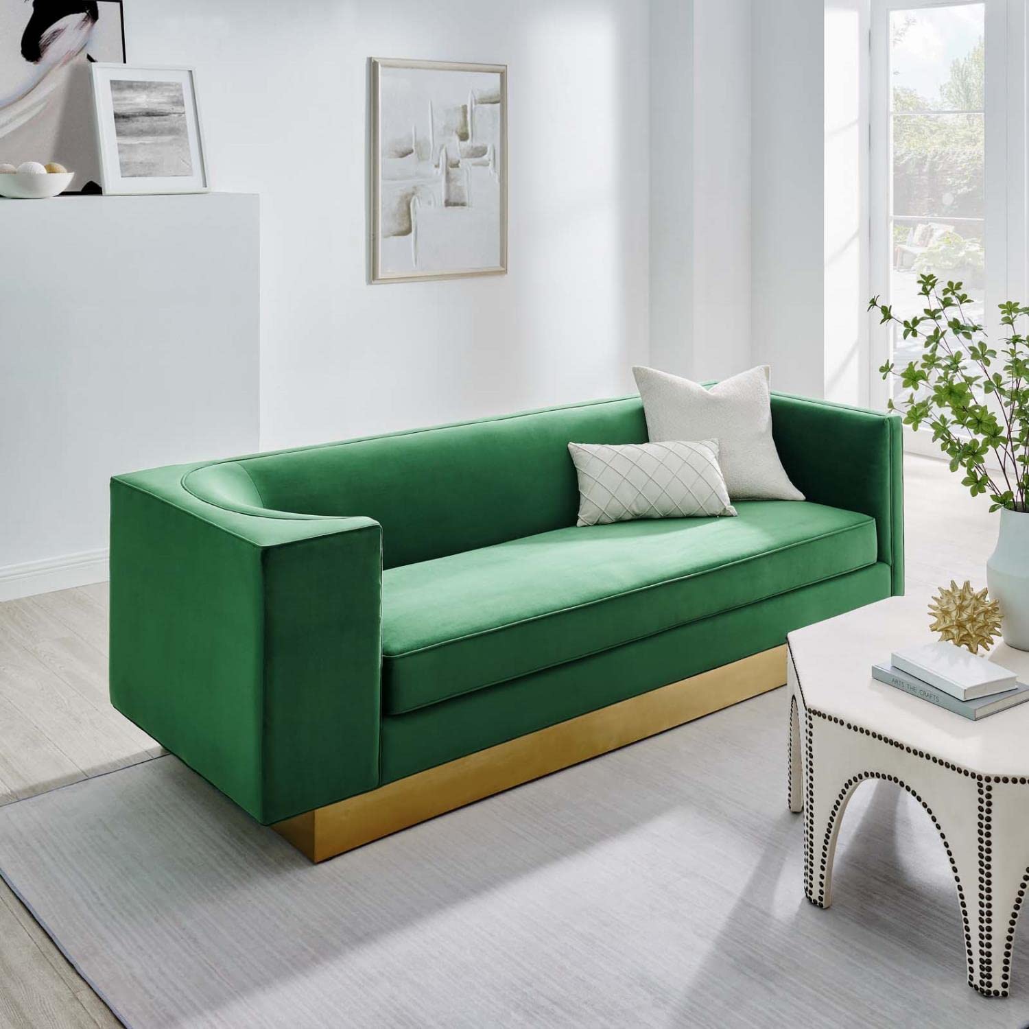 Modway Eminence Upholstered Velvet Sofa With Emerald Finish Eei-5016-Eme