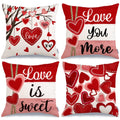 Geeory Valentine'S Day Throw Pillow Covers 20X20 Inch Set Of 4, Valentines Red Hearts Love You More Decorative Farmhouse Holiday