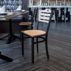 Flash Furniture HERCULES Series Black Slat Back Metal Restaurant Chair - Natural Wood Back & Seat