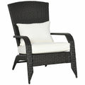 Outsunny Patio Wicker Adirondack Chair, Outdoor All-Weather Rattan Fire Pit Chair W/Soft Cushions, Tall Curved Backrest And Comfortable Armrests For Deck Or Garden, Cream White