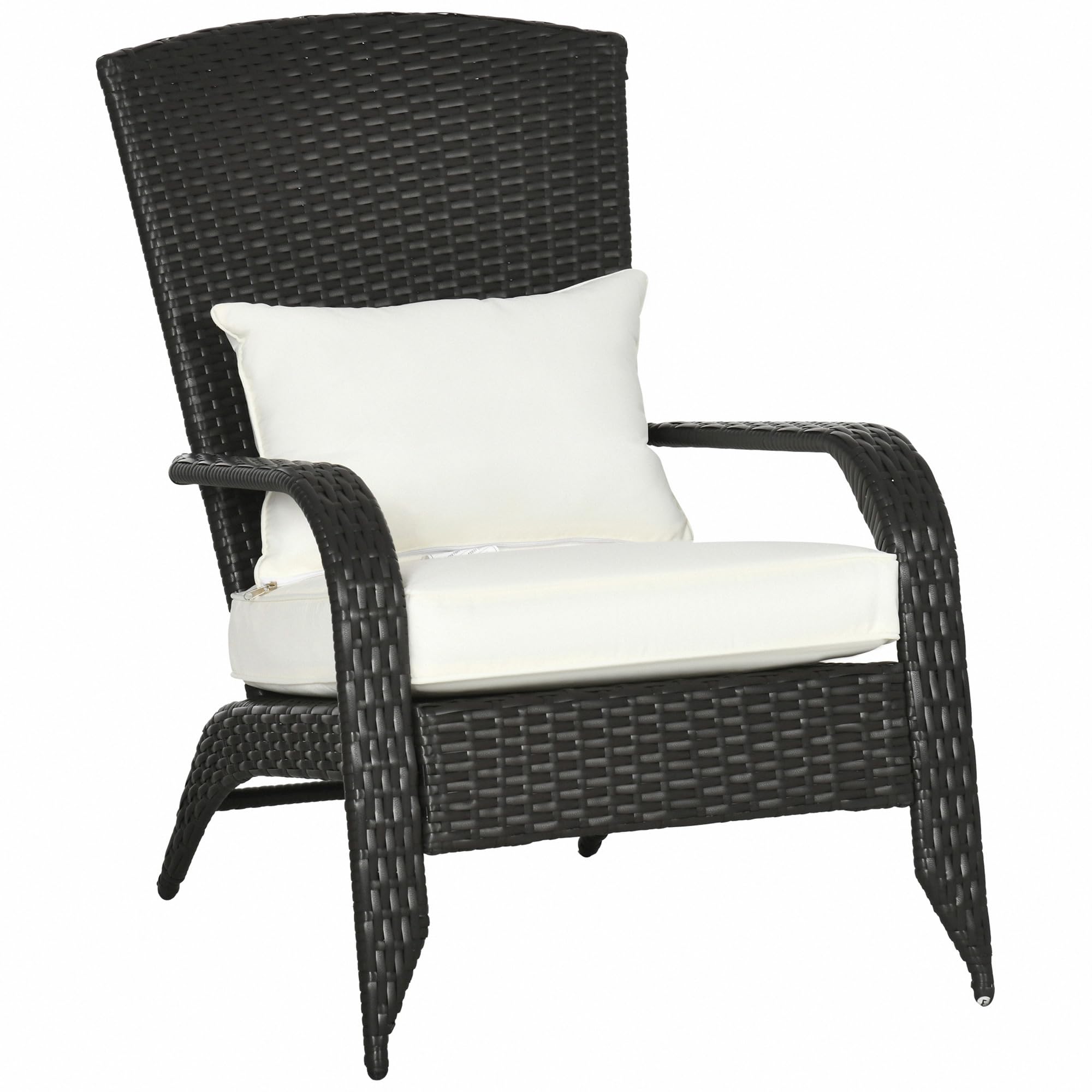Outsunny Patio Wicker Adirondack Chair, Outdoor All-Weather Rattan Fire Pit Chair W/Soft Cushions, Tall Curved Backrest And Comfortable Armrests For Deck Or Garden, Cream White