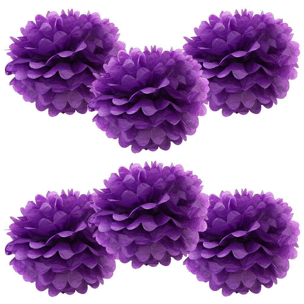 WYZworks Set of 6 - Purple 12 - (6 Pack) Tissue Pom Poms Flower Party Decorations for Weddings, Birthday, Bridal, Baby Showers, 