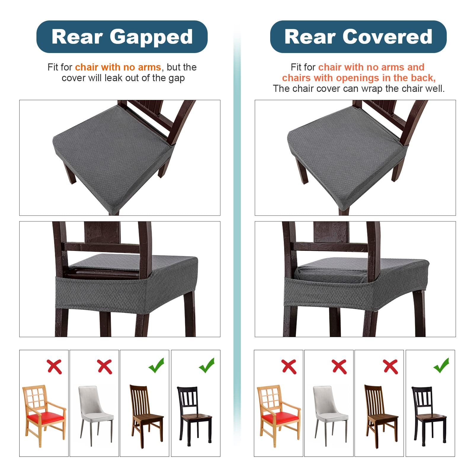 Genina Waterproof Seat Covers For Dining Room Chair Covers Waterproof Dining Chair Covers (4 Pcs-Rear-Covered, Dark Gray)