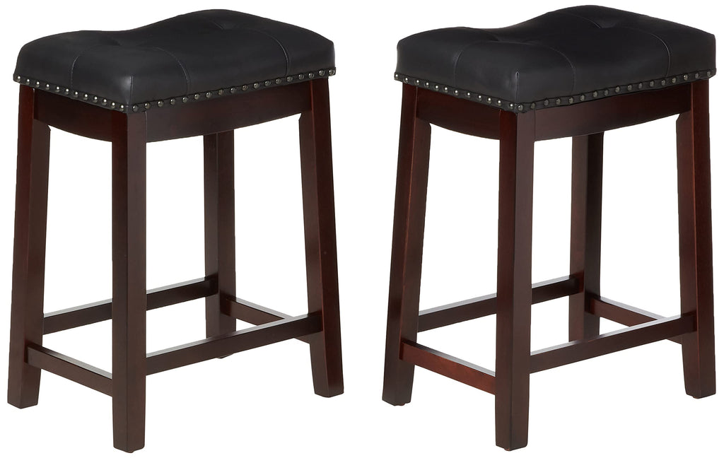 Angel Line Cambridge Padded Saddle Stool With Cushion, 24', Espresso/Black, Set Of 2