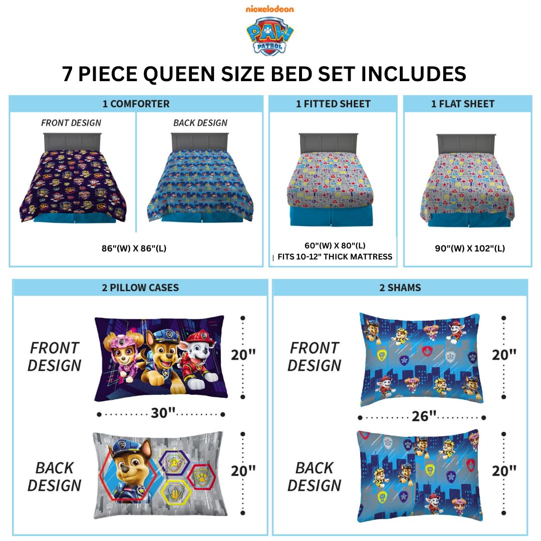 Franco Paw Patrol Kids Bedding Super Soft Comforter And Sheet Set With Sham, 7 Piece Queen Size, (Official Licensed Product)