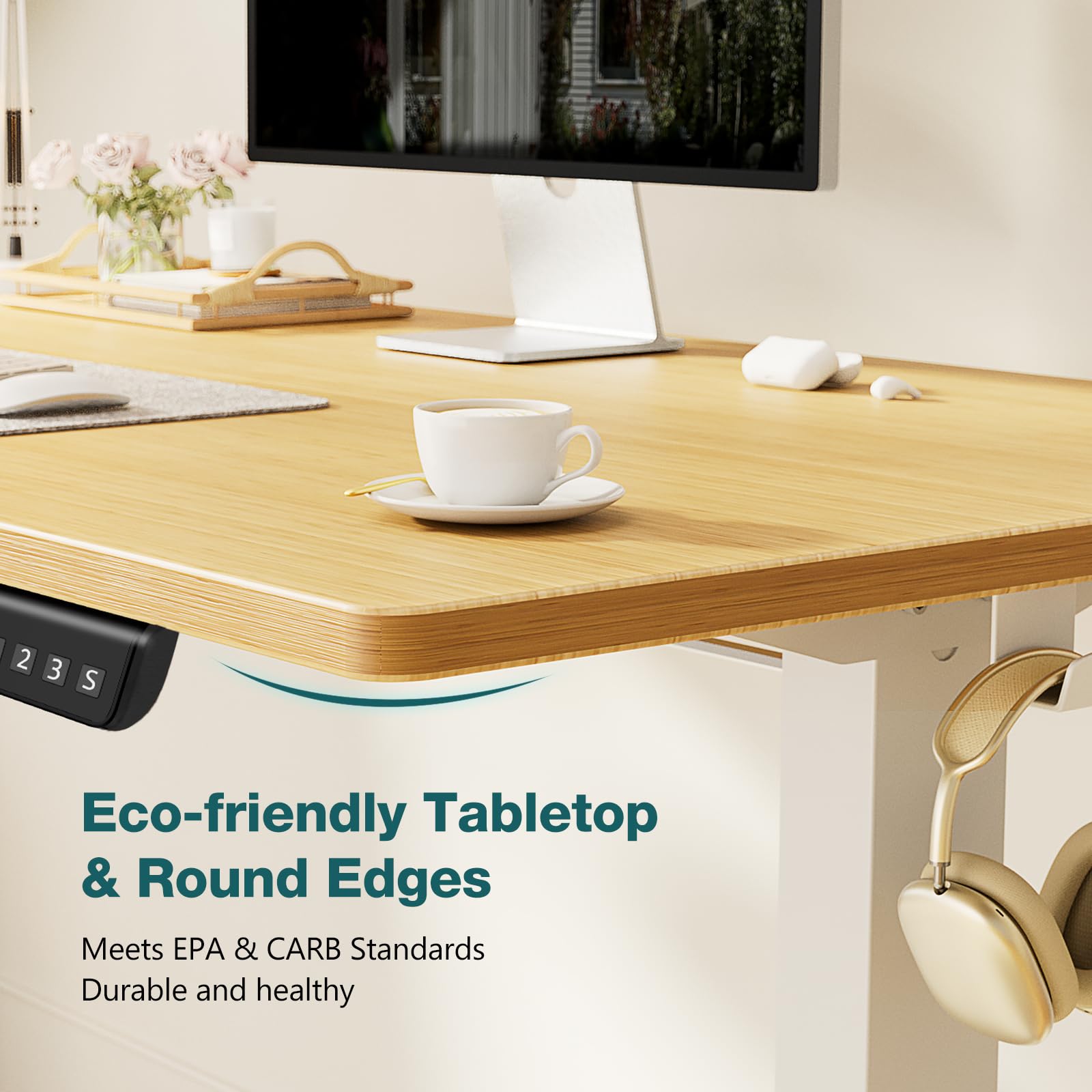 Smug Standing Desk, Adjustable Height Electric Sit Stand Up Down Computer Table, 40X24 Inch Ergonomic Rising Modern Lift Motorized Gaming Desktop Workstation For Work Home Office, Natural