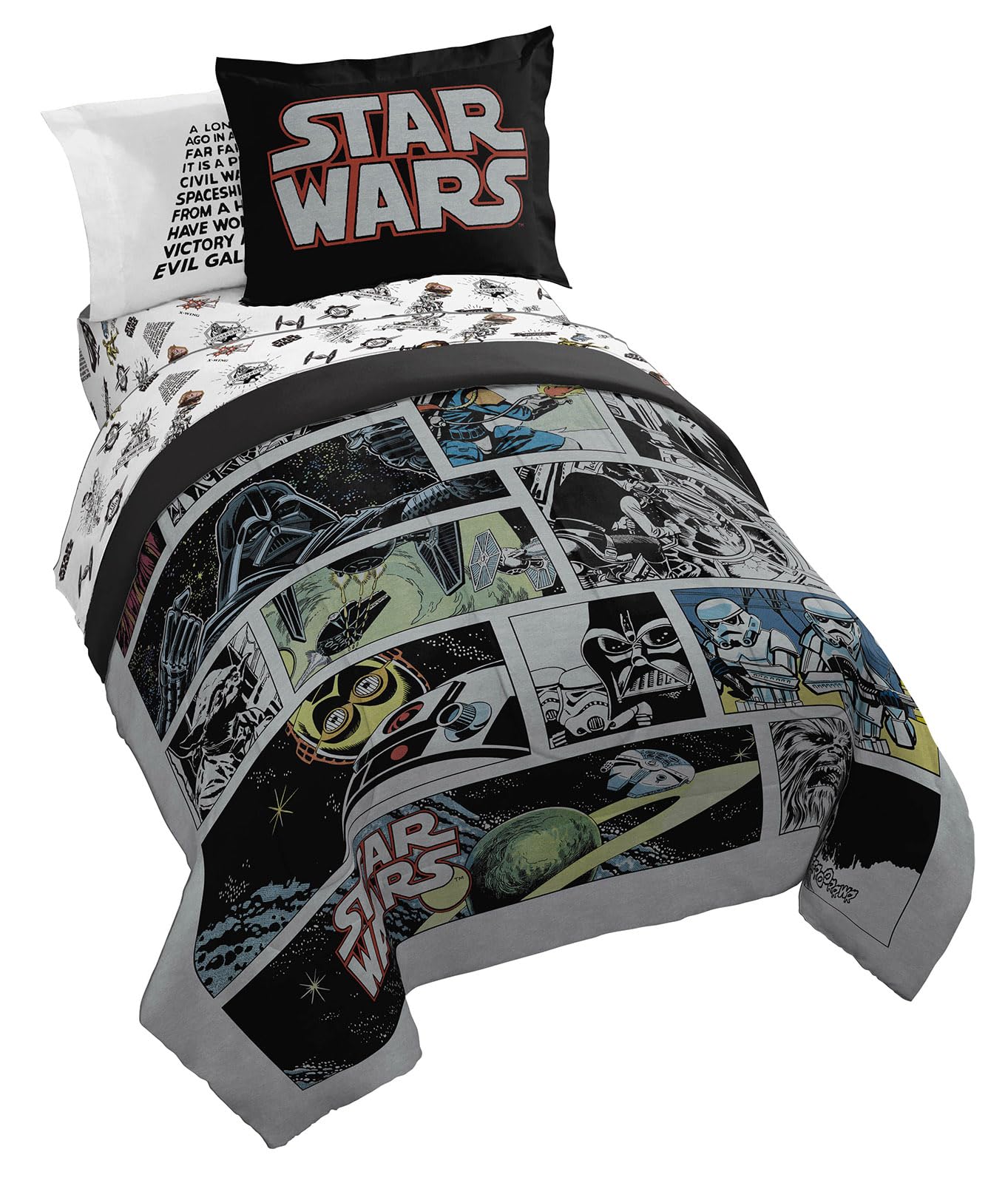 Jay Franco Star Wars Comic Book Twin Size Comforter Set - 5 Piece Bedding Includes Sheet Set & Pillow Covers - Super Soft Cozy K