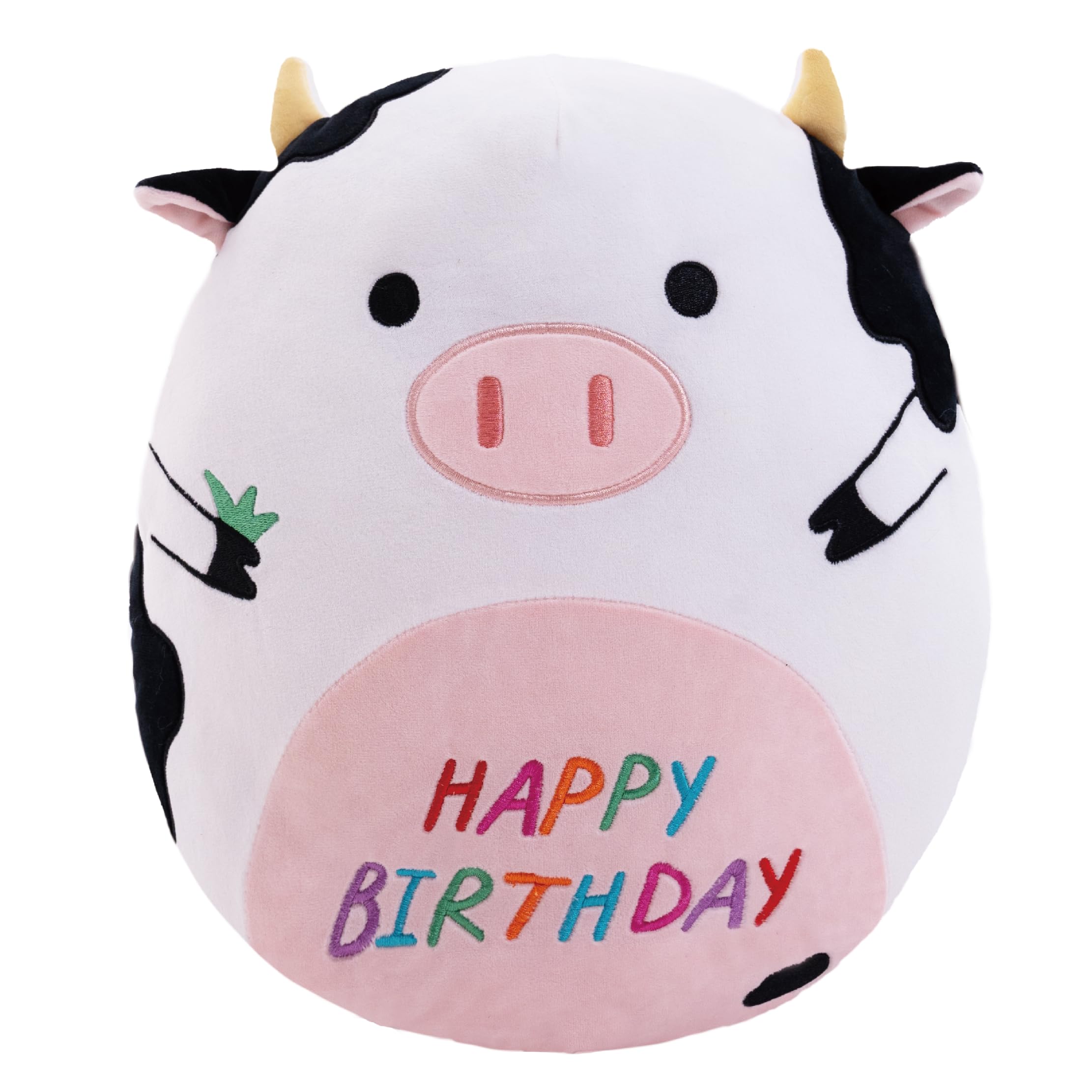 Amytoo 14.5 ' Birthday Cow Plush Pillow Black Cow Stuffed Animal Cute Soft Body Pillow Hugging Doll Toy Home Happy Birthday Dec