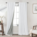 Koufall 86 Inch Length White Back Tab Linen Blackout Curtains For Living Room