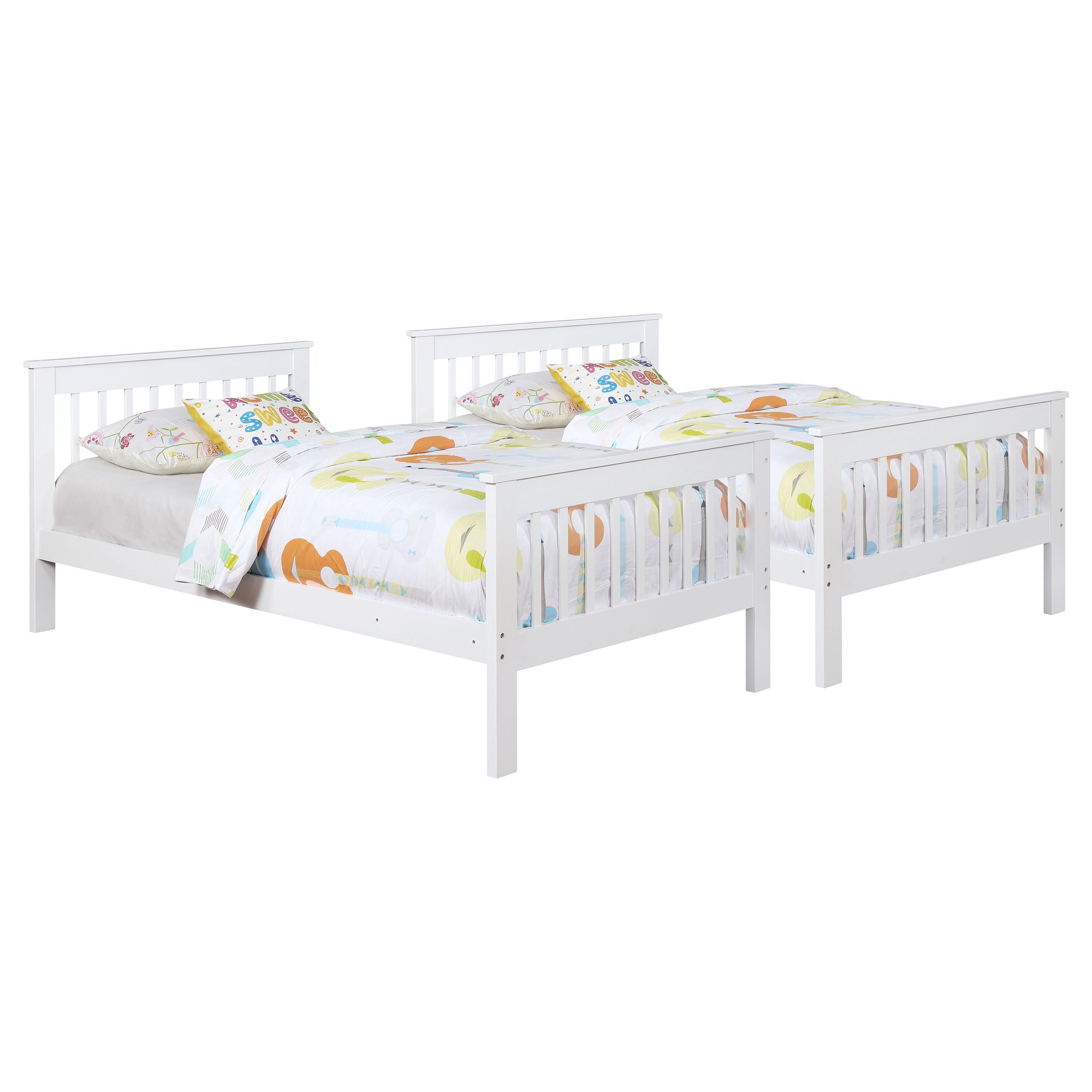 Coaster Home Furnishings Chapman Transitional Wood Twin Over Twin Size Bunk Bed Frame with Ladder and Guardrails Fully Slatted Mattress Ready Foundation White 460244N