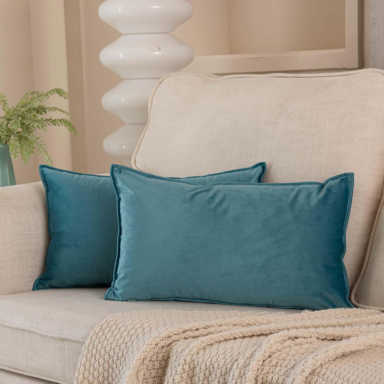 Juspurbet Seafoam Decorative Velvet Throw Pillow Covers 16X24 Inch Set Of 2,Broadside Soft Cushion Case With Invisible Zipper Fo