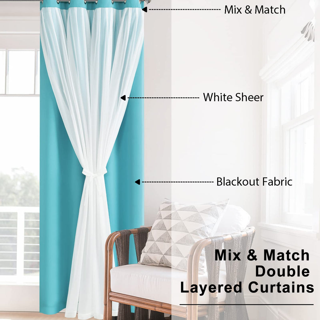 Hiasan Blackout Curtains With Sheer Overlay, Thermal Insulated Sun Blocking Grommet Window Curtains For Bedroom, Living Room, Ki