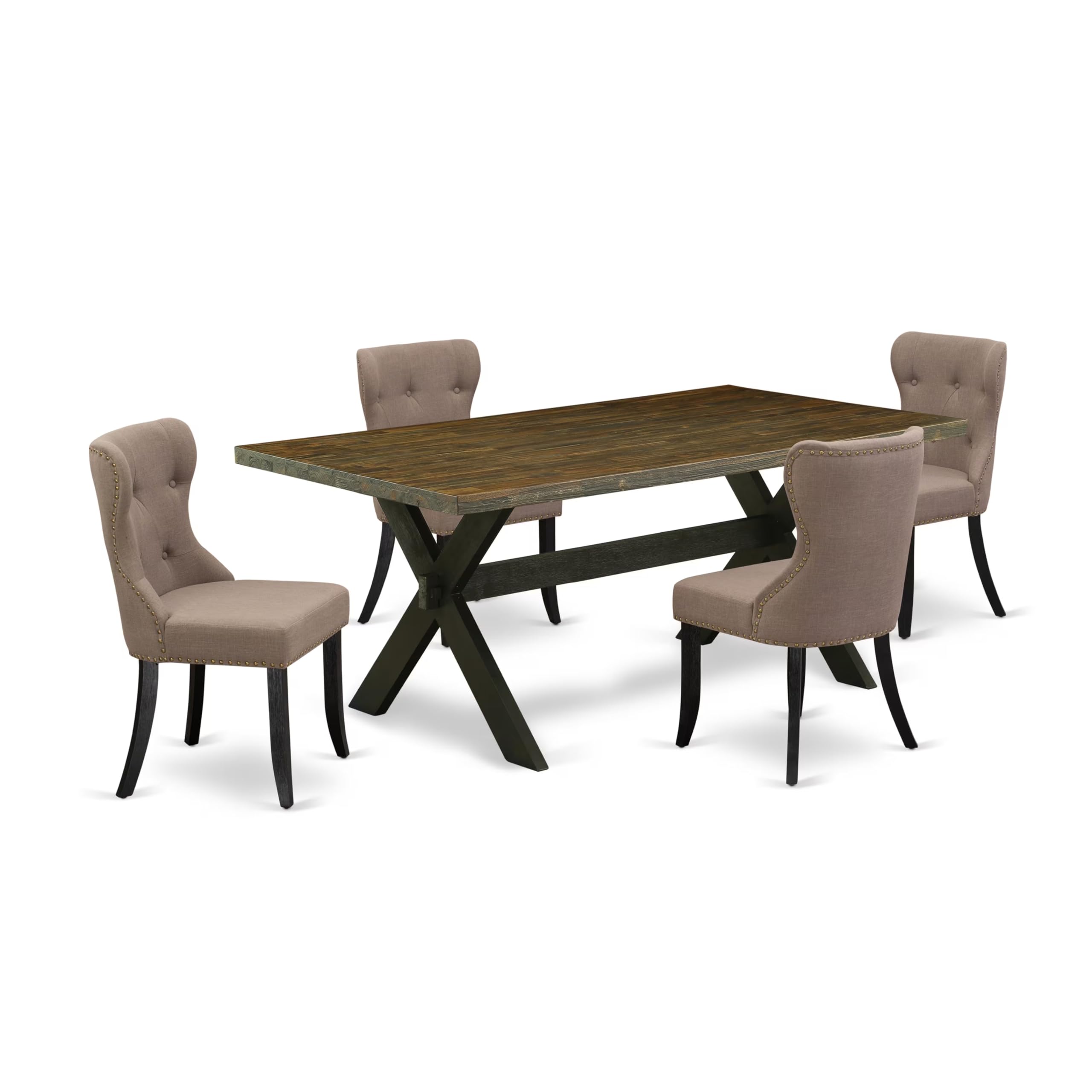 East West Furniture X677Si648-5 5 Piece Dinette Set For 4 Includes A Rectangle Dining Room Table With X-Legs And 4 Coffee Linen Fabric Upholstered Parson Chairs, 40X72 Inch, Multi-Color