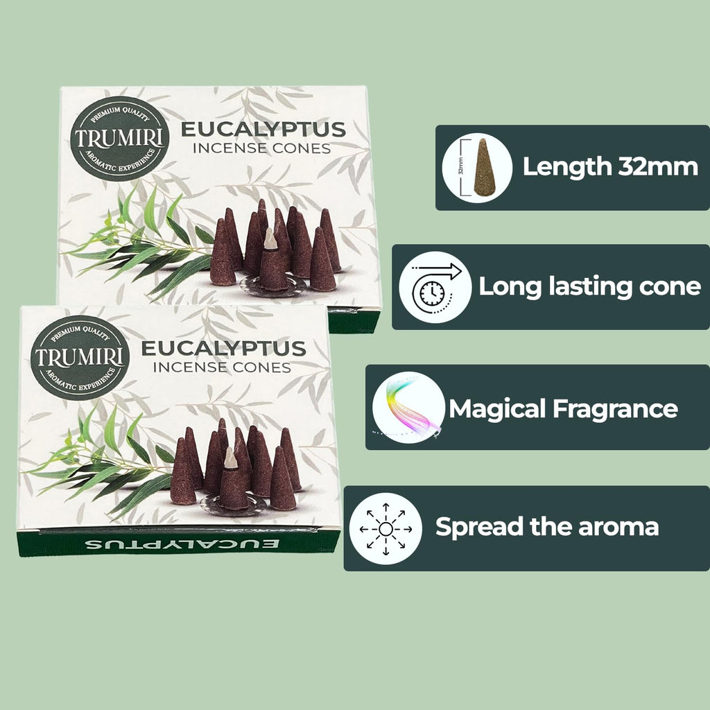 Eucalyptus Incense Cones - Total 20 Cone Incense - Dual Pack Of 10 Insence Cones - Incense Cones Scented - Cone Incense Scents -