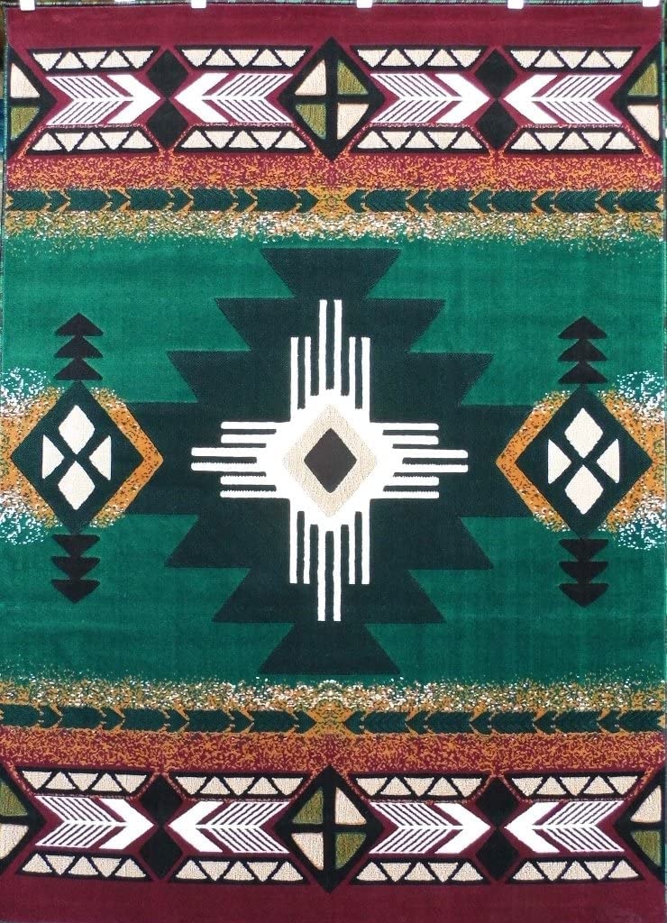 YHSF South West Native American Area Rug C318 (Hunter Green, 3 Feet x 4 Feet 7 Inches)
