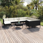 vidaXL 11-Pc Outdoor Lounge Set with Cream White Cushions - Durable Poly Rattan Patio Furniture - Convenient, Easy-to-Assemble Garden Seating