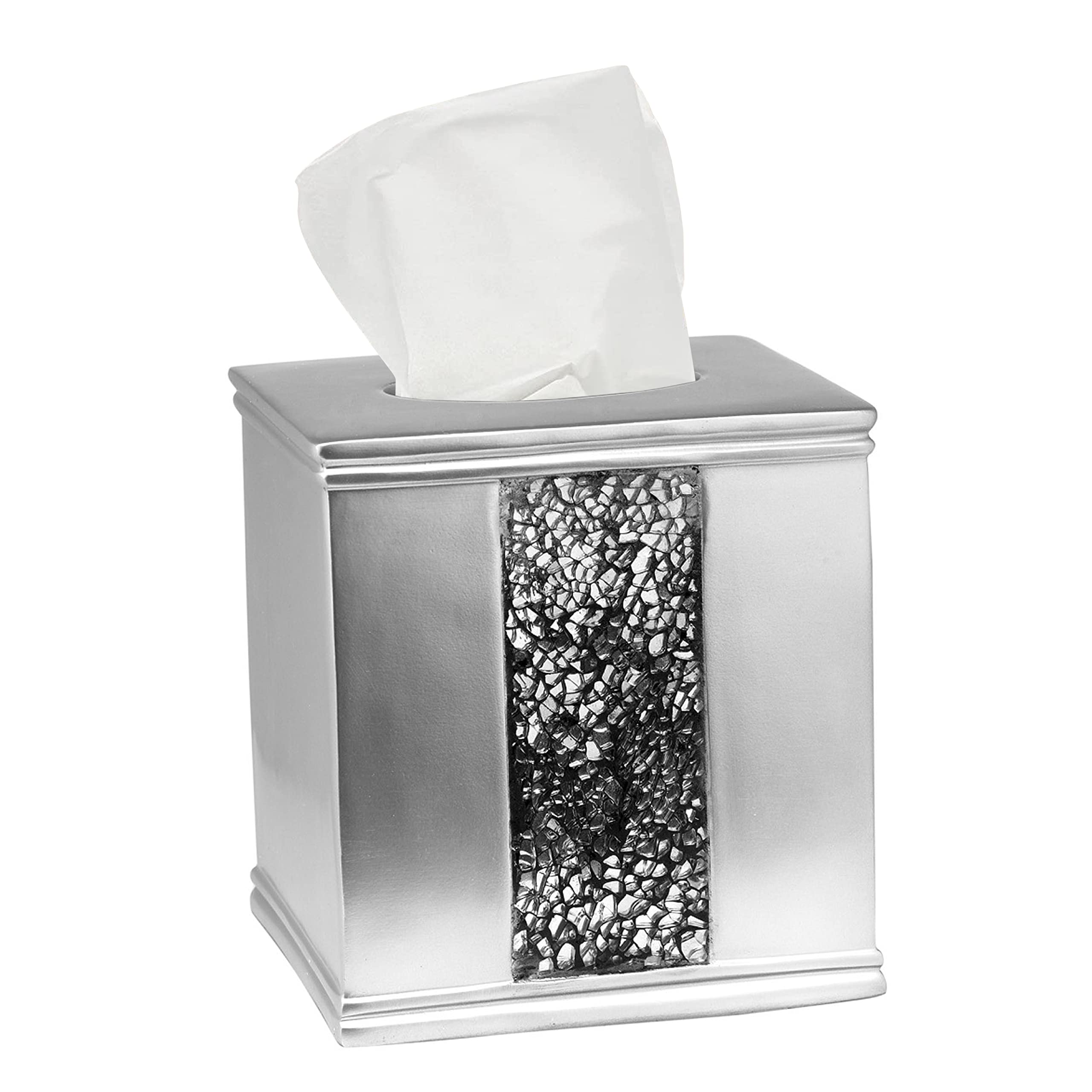 Zahari Home Sinatra Tissue Box Cover Square Tissue Holder for Bathroom Bedroom Living Room, Silver