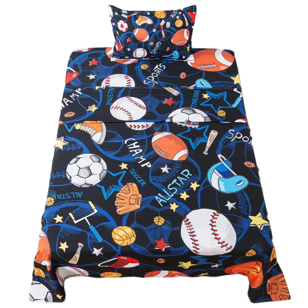 Adasmile A & S Sports Sheets Twin Size For Boys Kids Football Sheets Set For Teens 3 Piece Football Basketball Baseball Printed