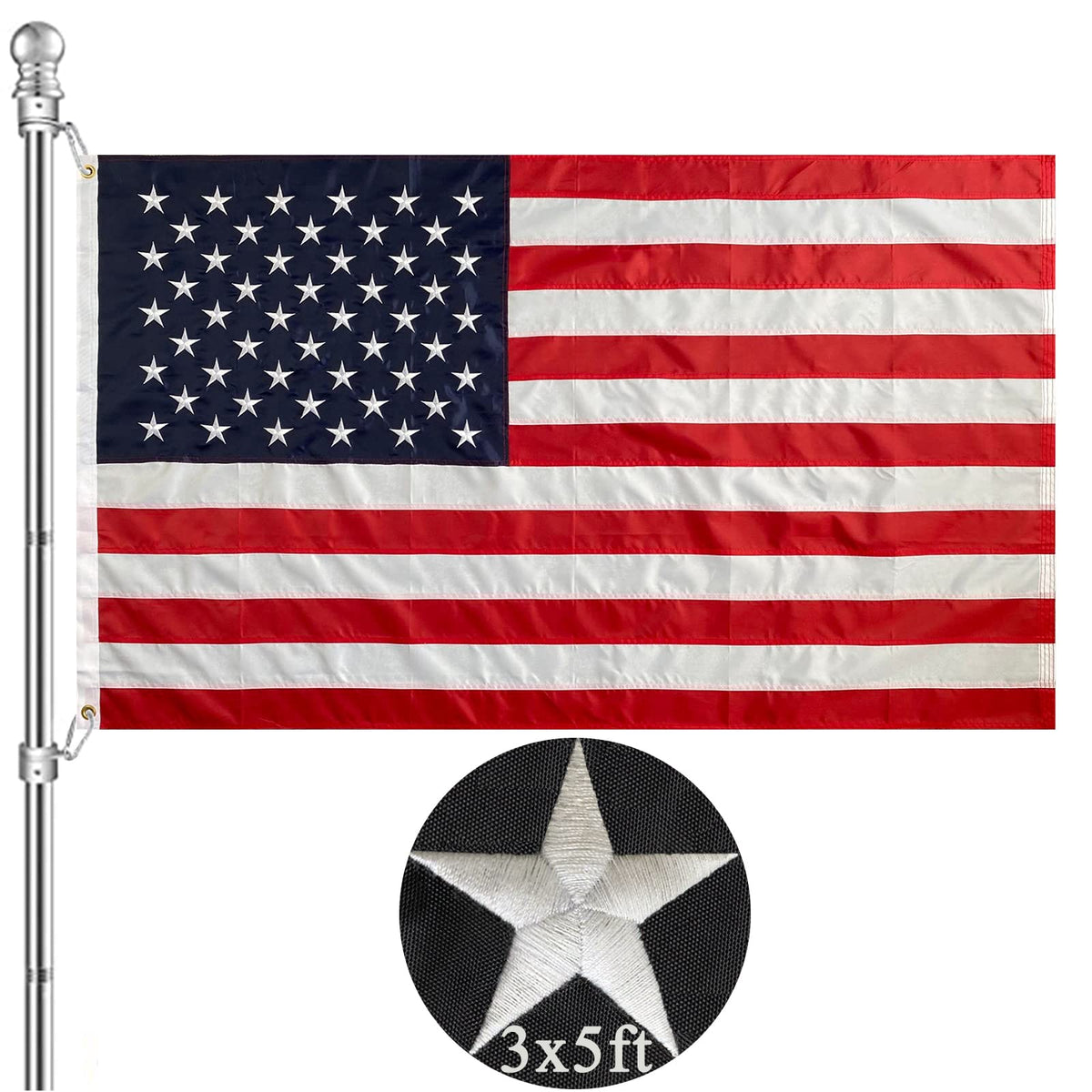 Embroidered American Flags For Outside 3X5 High Winds- Outdoor Heavy Duty Weatherproof Usa Flag- Sewn Stripes Applique Us Flag-