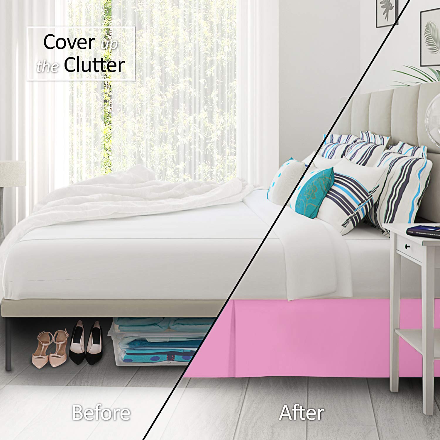 Nestl Light Pink Twin Bed Skirt - Twin Size Bed Skirt 14 Inch Drop - Brushed Microfiber Bed Skirts - Hotel Quality Pleated Bed Skirt - Shrinkage & Fade Resistant