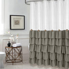 Seasonwood White And Gray Shower Curtain 72 X 72 With Nature Buttons Shabby Chic Shower Curtain French Country Style Modern Farm