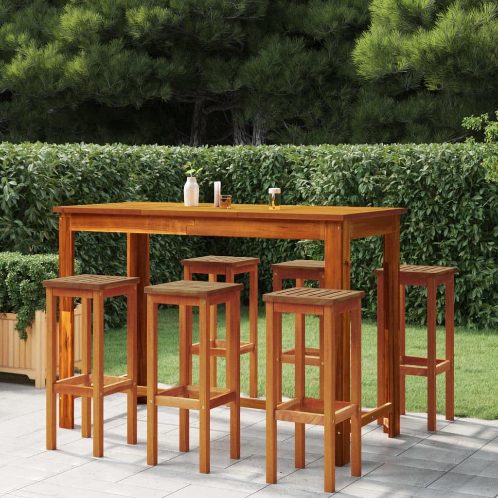 vidaXL Patio Bar Set 7 Piece, Outdoor Bar Table and Stools, Patio Furniture Set, Dining Set for Garden, Farmhouse, Solid Wood Acacia