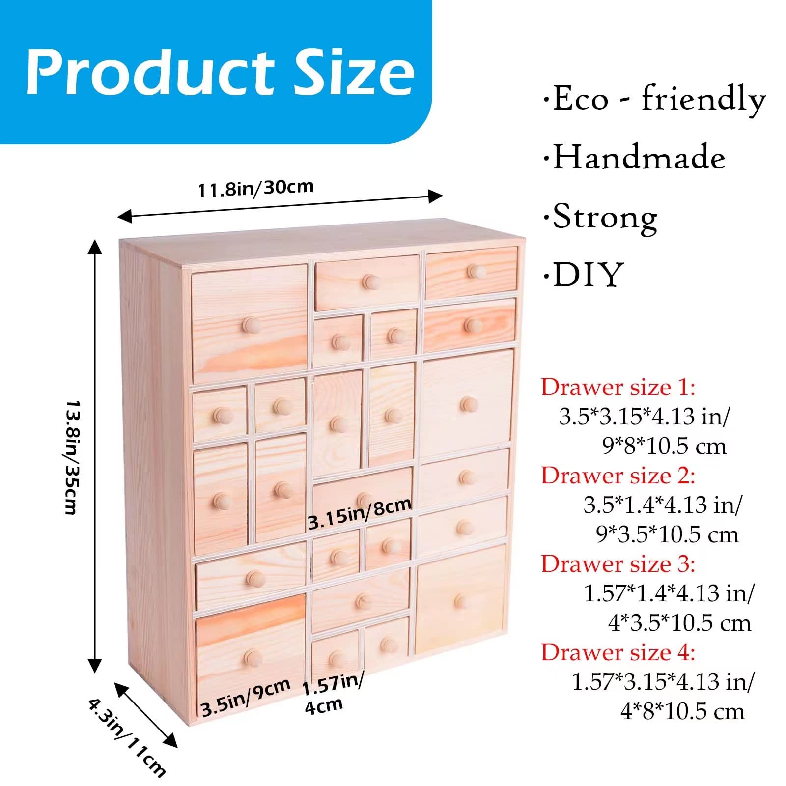 Gkesgm Wooden Diy Countdown To Advent Calendar With 24 Drawers,Craft Storage Desktop Organizer,Apothecary Cabinet Or Unfinished