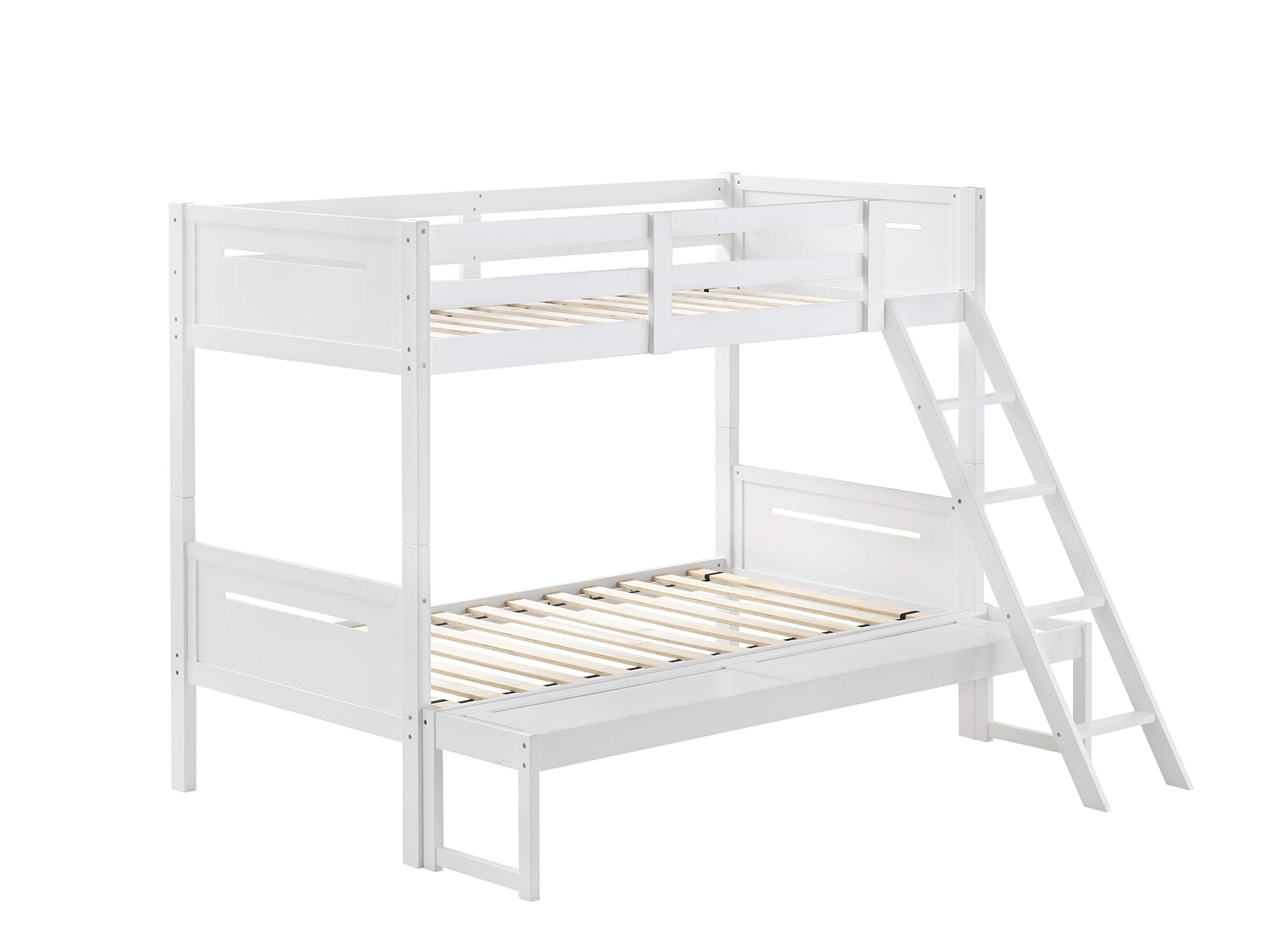 Coaster Home Furnishings Littleton Transitional Wood Twin Over Full Size Bunk Bed Frame with Ladder and Guardrails Fully Slatted Mattress Ready Foundation White 405052WHT