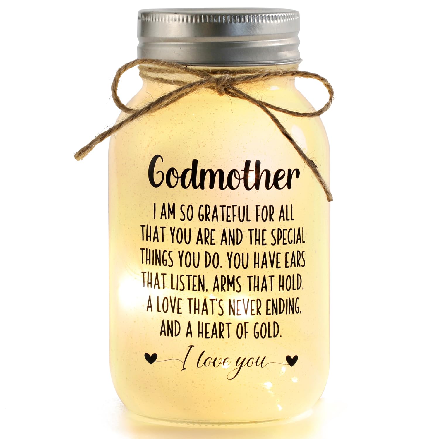 Mason Jar Lights for Godmother,Christmas Godmother Gift, Mason Jar with 10 Warm Lights, Thanksgiving Godmother Gift, Home Decor 