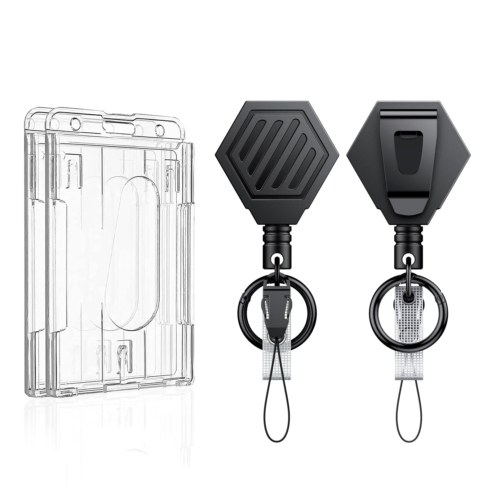Uniclife 2 Pack Heavy Duty Retractable Keychain With Magnetic Closure Retractable Badge Reel With Vertical Clear Thumb-Slot Badg