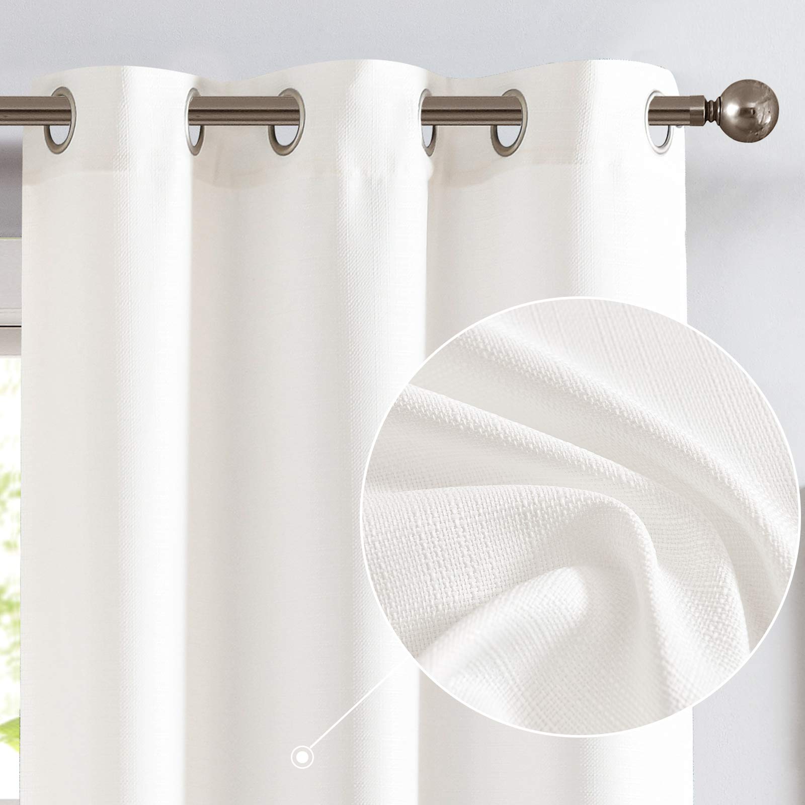 jinchan White Linen Textured Curtains 90 Inch Long 2 Panels for Living Room Grommet Top Light Filtering Window Drapes for Bedroo