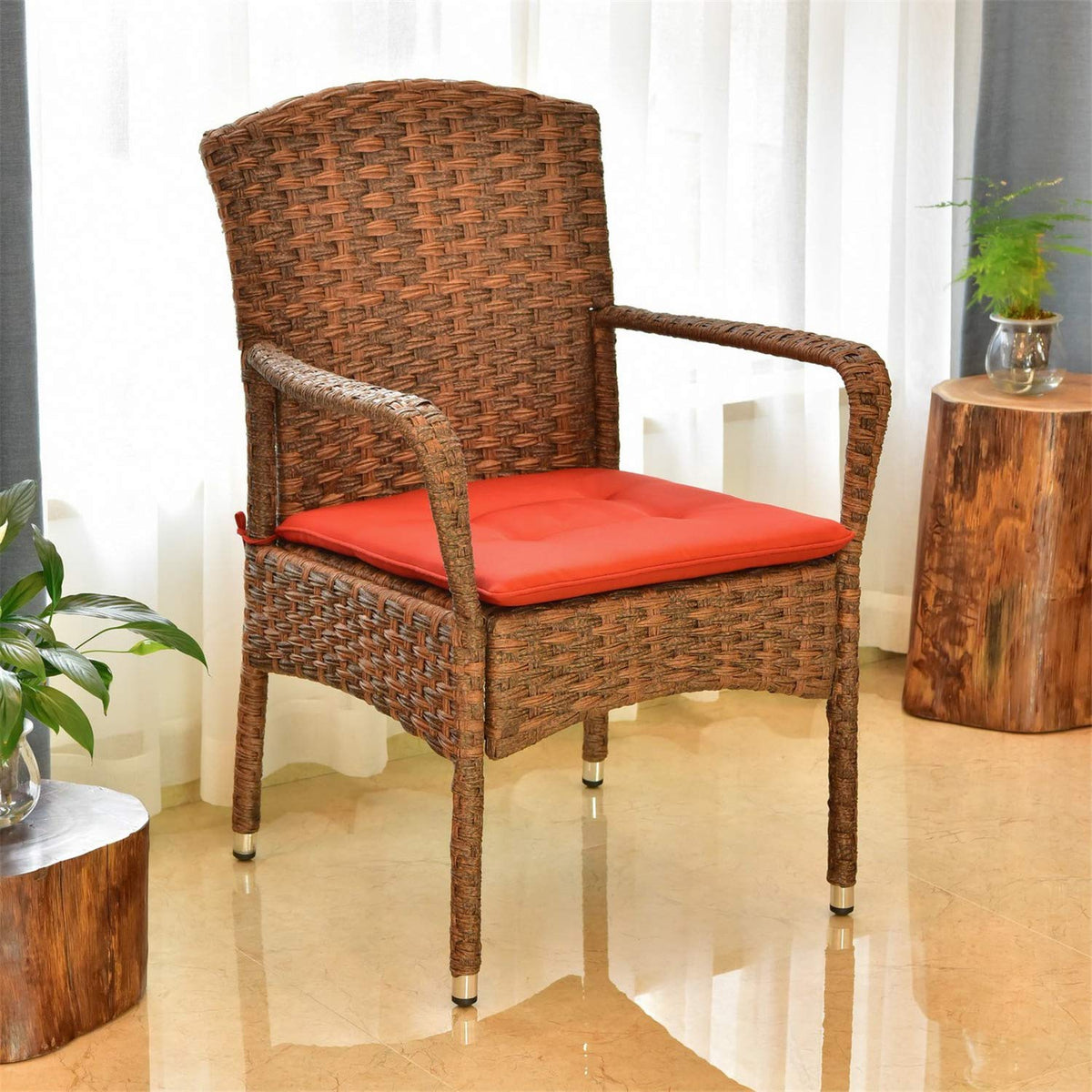 International Caravan Majorca Resin Pandan Steel Arm Chair with Cushions