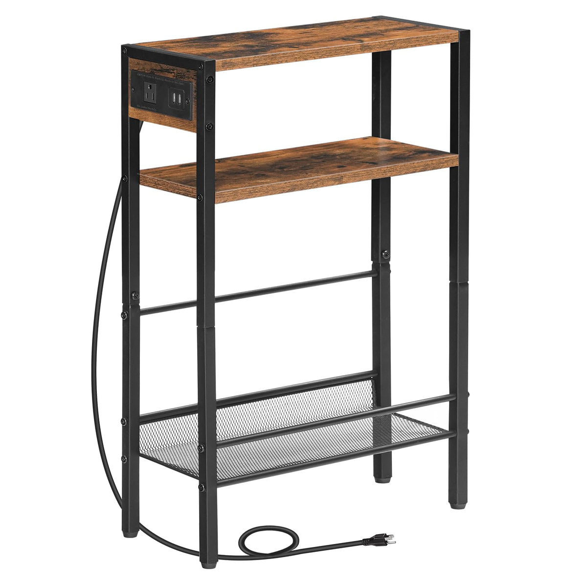 Hoobro Small Narrow Side Table With Charging Station, Skinny End Table For Small Spaces, Slim Nightstand With Usb Ports Outlet, Sofa Beside Table With Storage Shelf, Rustic Brown And Black Bf102Ubz01