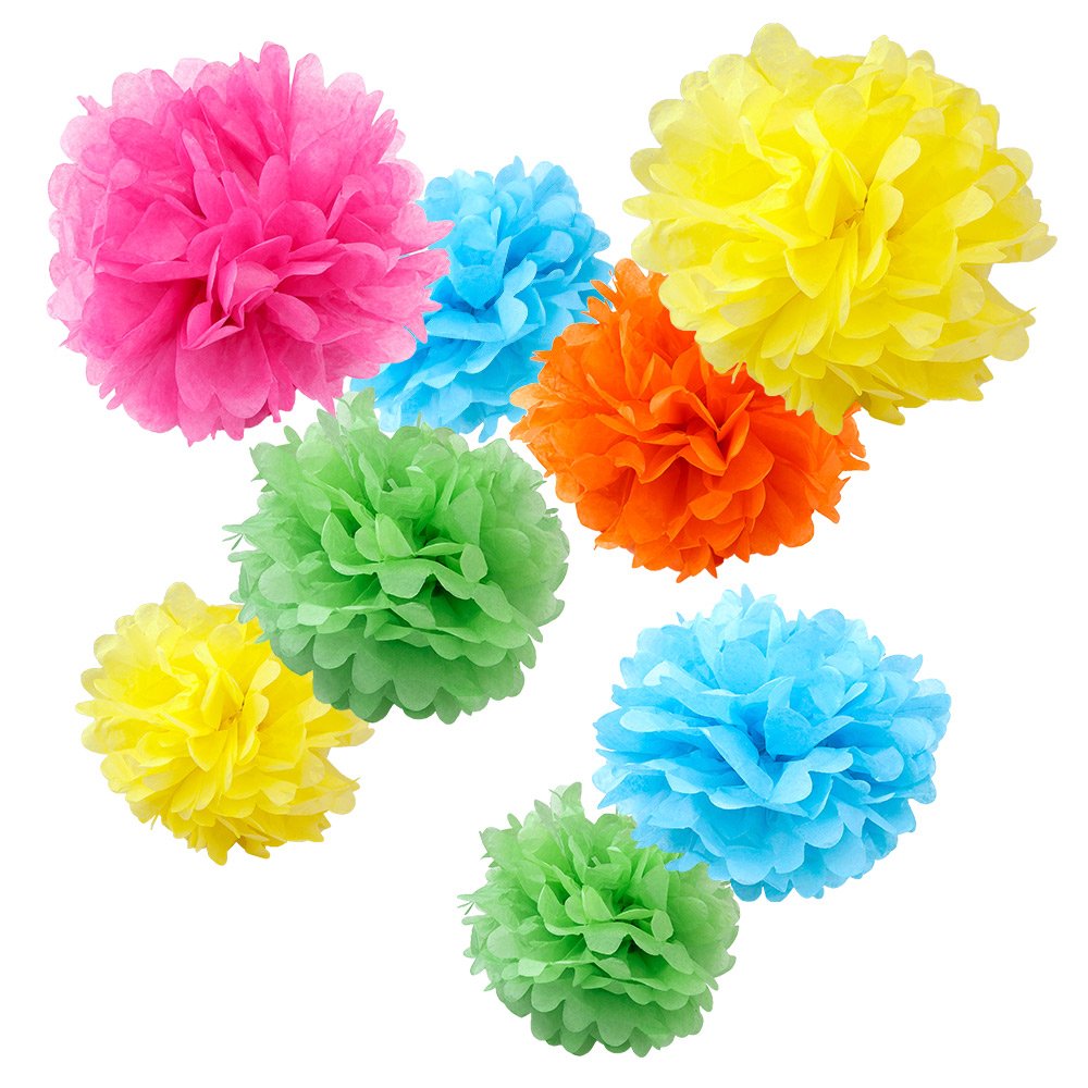 WYZworks Set of 8 (Assorted Tropical Color Pack) 8 10 12 DIY Tissue Pom Poms Flower, Halloween Party , Decorations for Weddings,