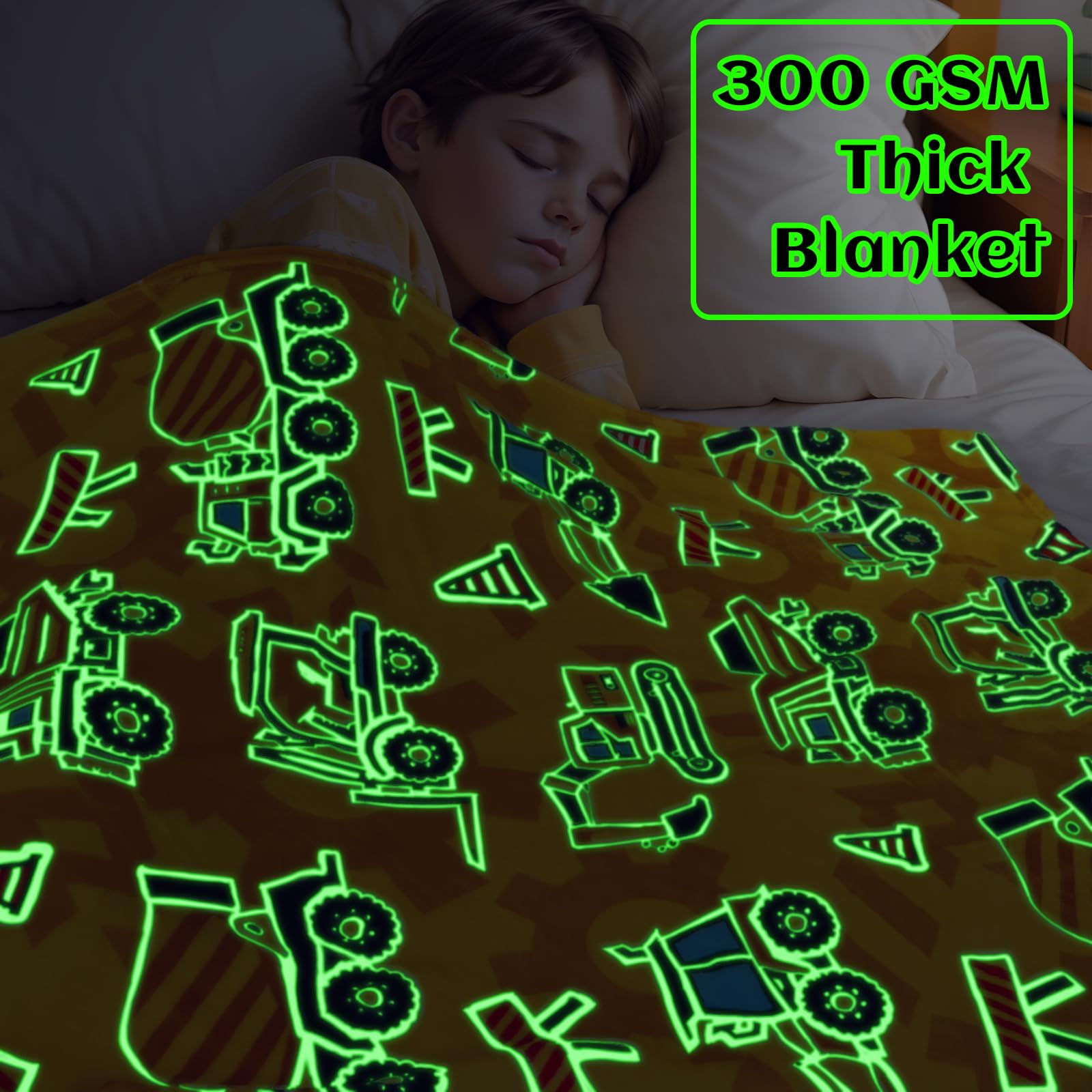 Excavator Blanket Construction Gifts For Kids Glow In The Dark Truck Blanket Soft Tractor Toys Throw Blankets Boys Car Theme Dec