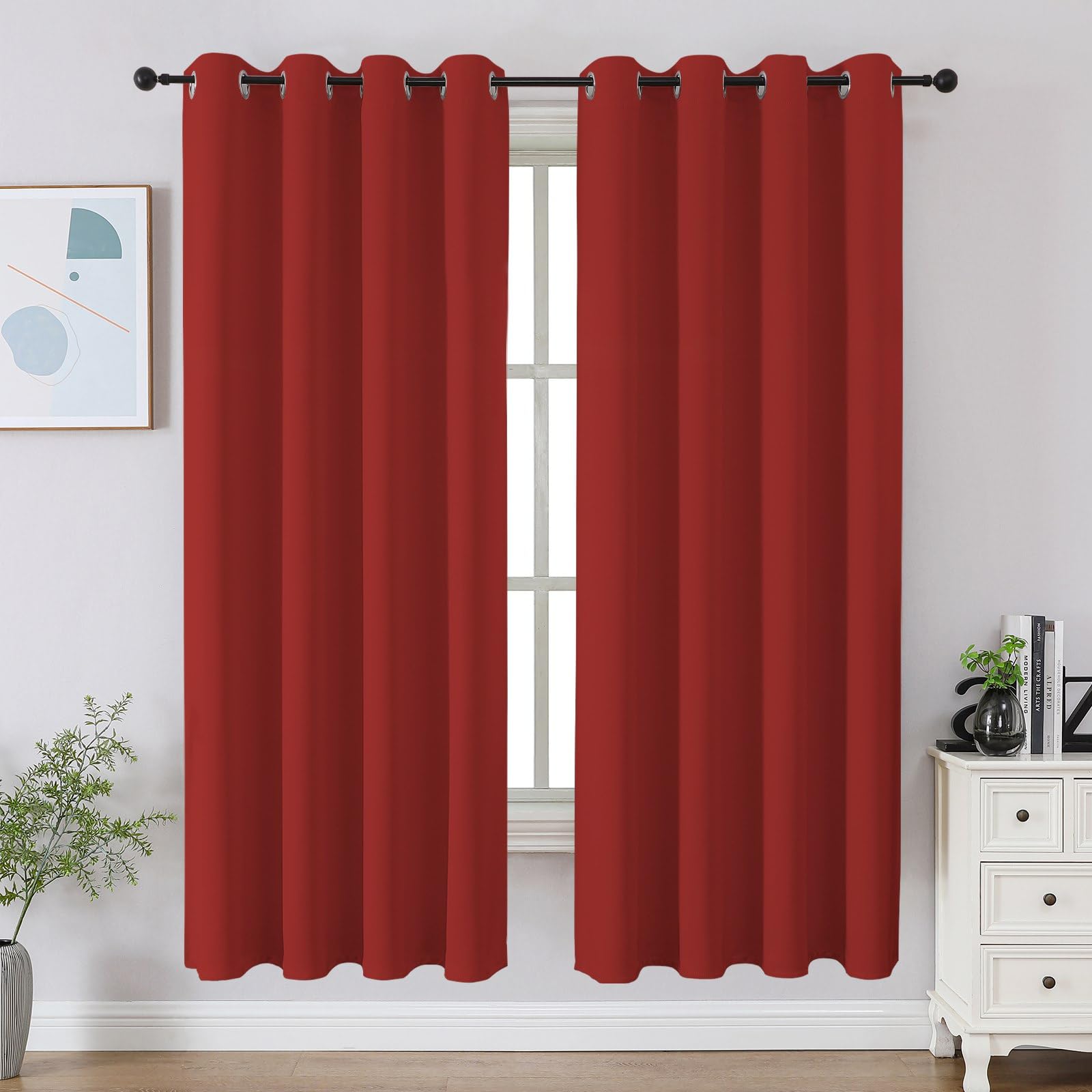 CUCRAF Red Blackout Curtains 63 inch Length 2 Panels Set, Room Darkening Drapes for Living Room Bedroom, Thermal Insulated Light
