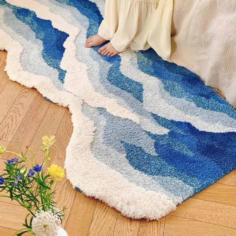 ZYLG Wave Shape Furry Bedroom Rug, Fluffy Area Rug, Bathroom Rugs, Childrens Room, Bathroom Mats,Bath Mats(31.5 x 19.7 in)