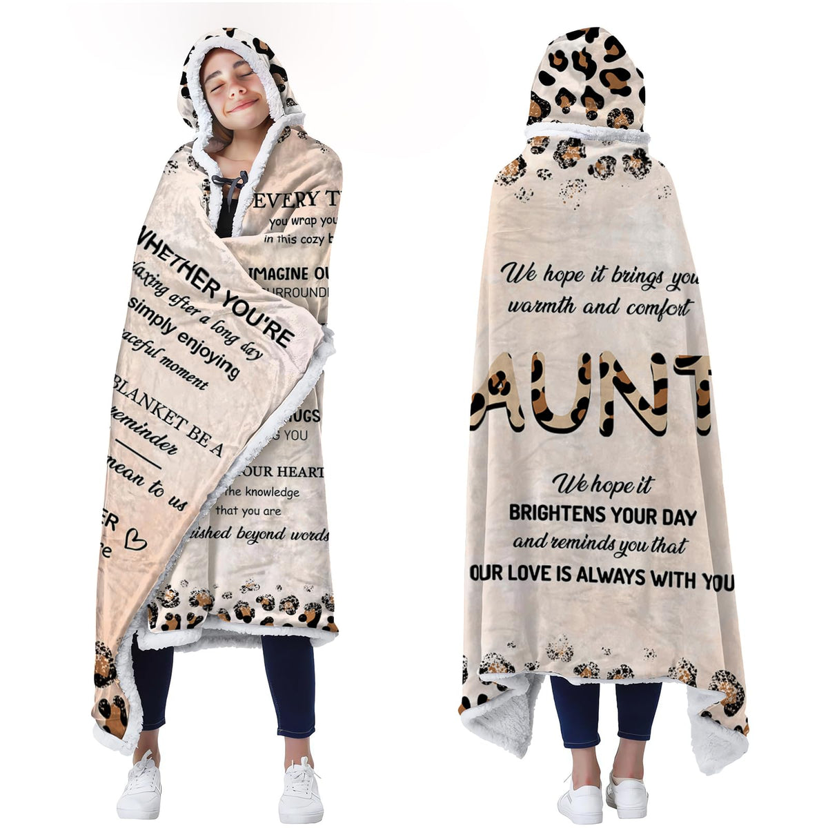 Aunt Gifts Wearable Blankets, Gifts For Aunt From Niece Nephew, Beloved Auntie Ever Gifts With Leopard Print Pattern And Heartfe
