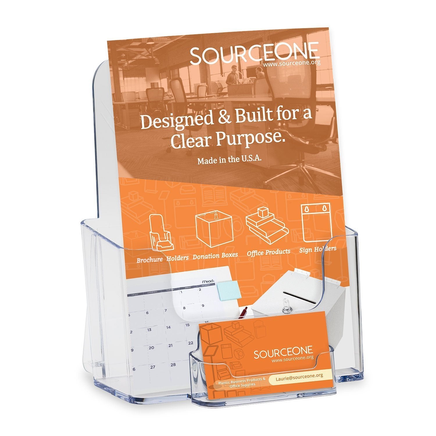 Sourceone.Org Source One Premium Avon/Mary Kay Sized 6-Inch Wide Clear Brochure Holder With Business Card/Gift Card Holder
