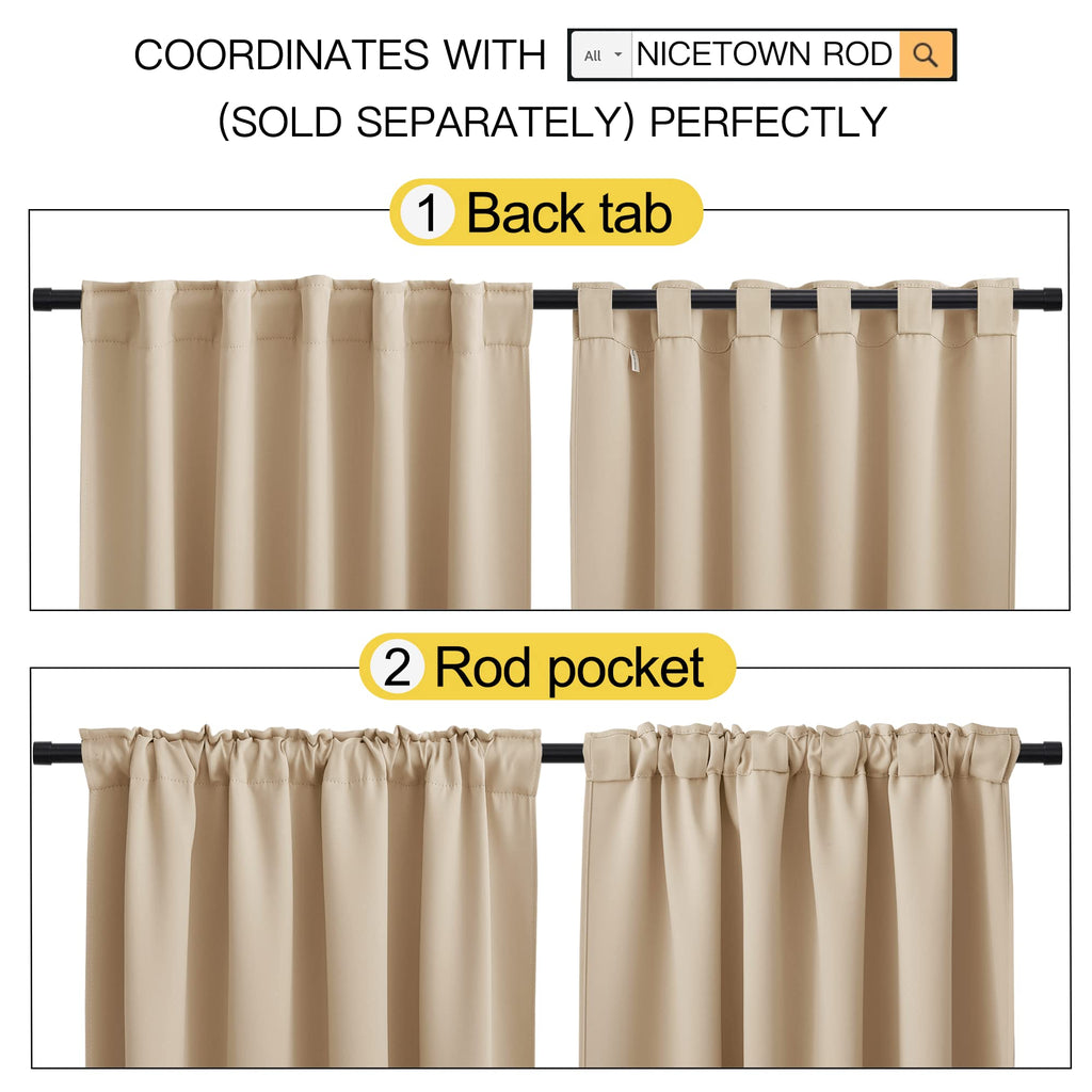 Nicetown Window Treatment Blackout Window Blinds - (Biscotti Beige Color) 52X72 Inch, 1 Pair, Back Tab/Rod Pocket Blackout Draperies For Bedroom