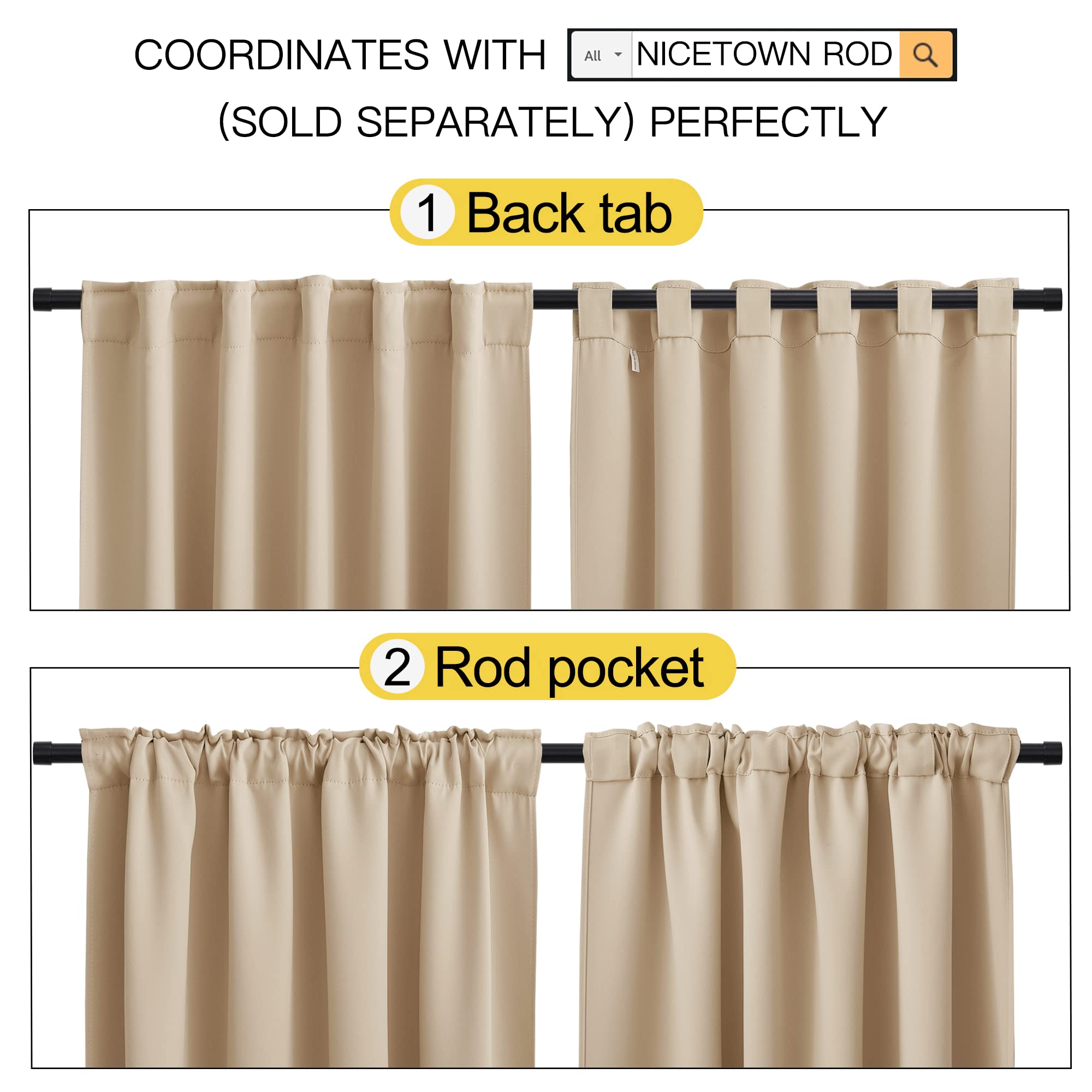 Nicetown Window Treatment Curtains Room Darkening Drapes - (Biscotti Beige Color) 42 Width X 40 Drop Each Panel, 2 Panels Set, Curtains And Draperies For Kitchen