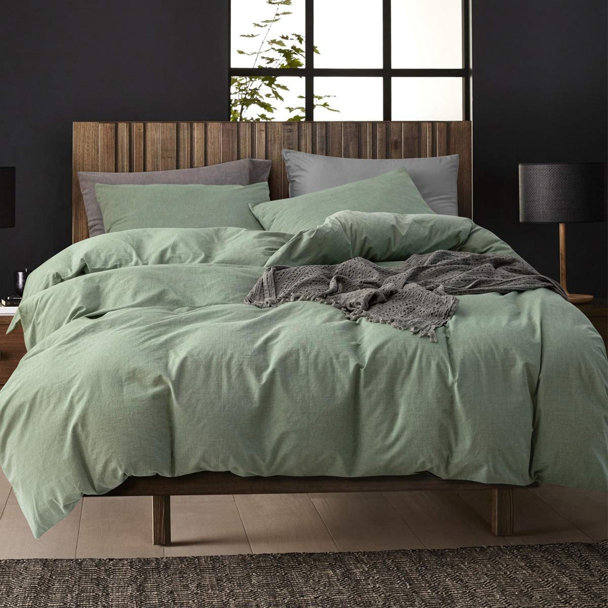 Ecocott Green Duvet Cover King, 100 Washed Cotton 3 Piece Bedding Set 1 Duvet Cover With Zipper And 2 Pillowcases, Ultra Soft An