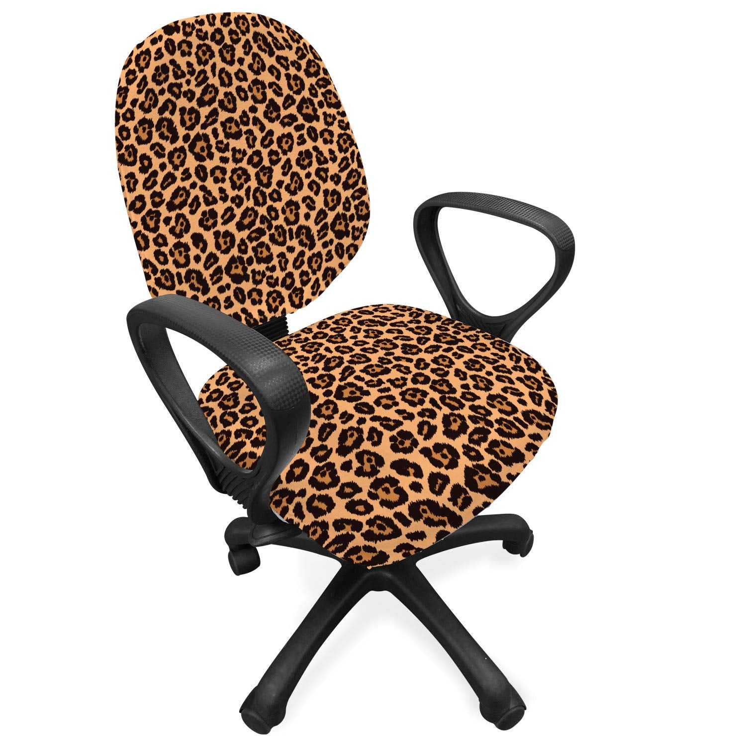 Ambesonne Peach Color Leopard Print Office Chair Slipcover, Orange Color Leopard Pattern Illustration Exotic Pattern, Decorative
