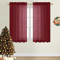 Dwcn Christmas Burgundy Sheer Curtains Semi Transparent Voile Rod Pocket Curtains For Bedroom And Living Room, 52 X 45 Inches Lo